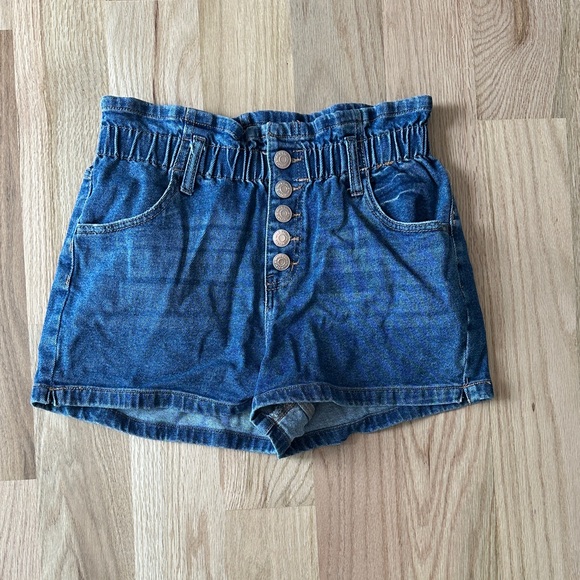 Paper bag high waist Denim Blue Women's Shorts - Picture 1 of 1